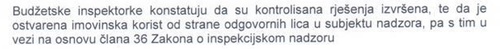 Izvod iz Dodatka Zapisniku o izvršenom inspekcijskom nadzoru